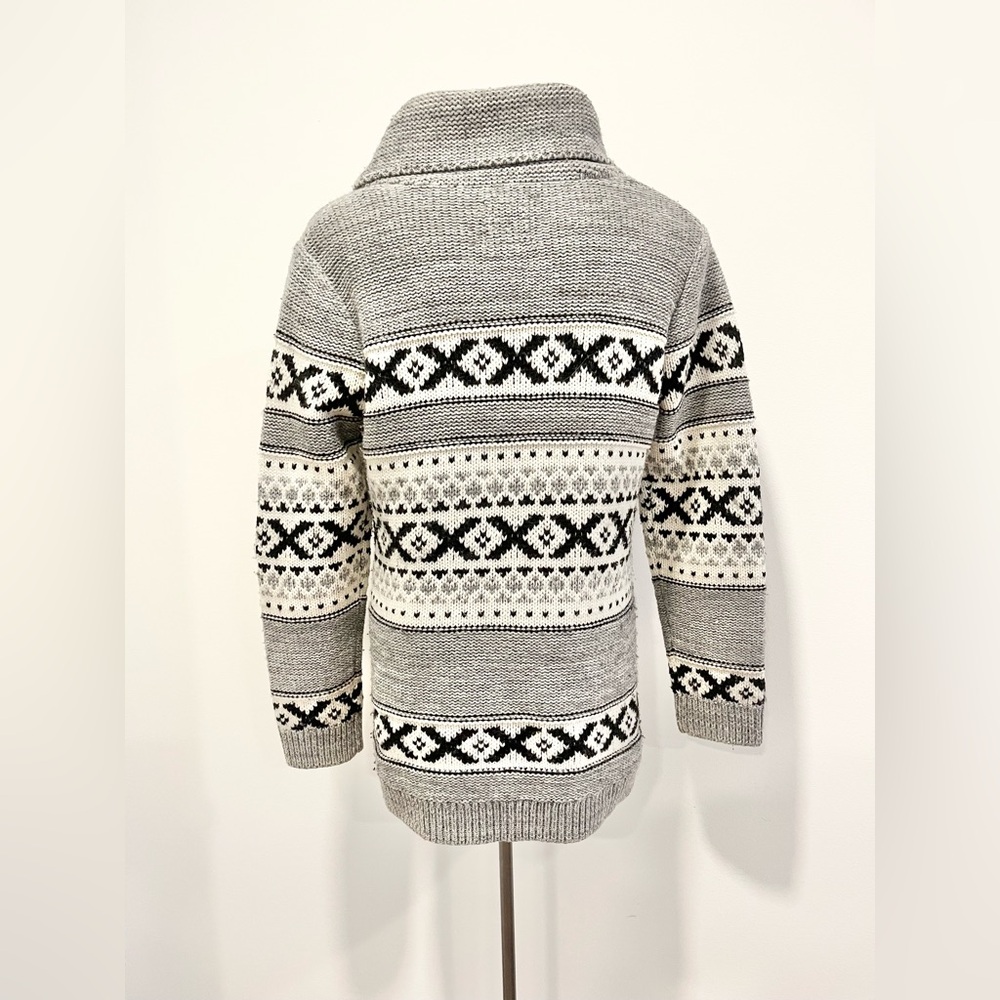 Vintage-Inspired Fair Isle Shawl Cardigan Cozy Rustic Winter Sweater Oversized - Picture 4 of 8